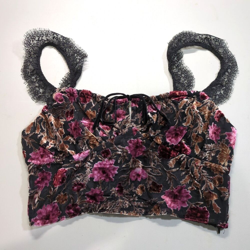 Women's Top Velvet Burnout Bustier Crop Tank Size S Coquette Fairy Goth Lace